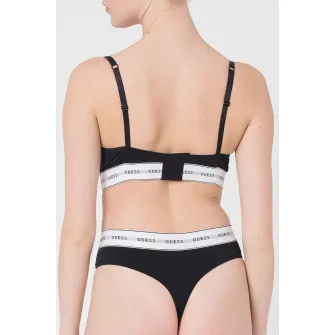Guess, Sutien balconette cu insertii de dantela, Negru, Alb, 36B