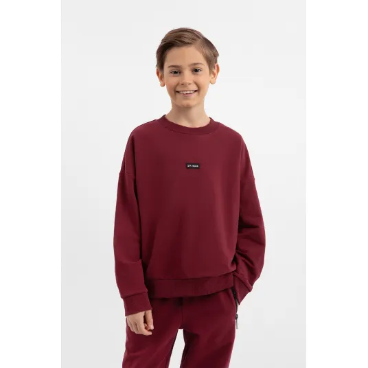 GULLIVER, Bluza de trening cu decolteu la baza gatului si maneci cazute, Visiniu, 164 CM