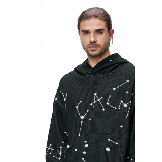 HAMZA, Hanorac supradimensioat cu maneci cazute si buzunar kangaroo, Negru, Alb, XL