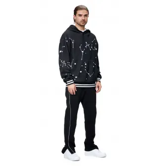 HAMZA, Hanorac supradimensioat cu maneci cazute si buzunar kangaroo, Negru, Alb, XL