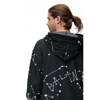 HAMZA, Hanorac supradimensioat cu maneci cazute si buzunar kangaroo, Negru, Alb, XL
