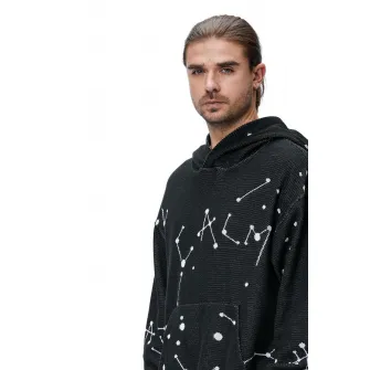 HAMZA, Hanorac supradimensioat cu maneci cazute si buzunar kangaroo, Negru, Alb, XL