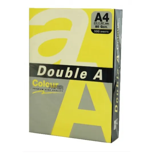 Бумага цветная для копировального аппарата А4, 80г/м2, 500 листов/топ, Double A - насыщенный лимонный