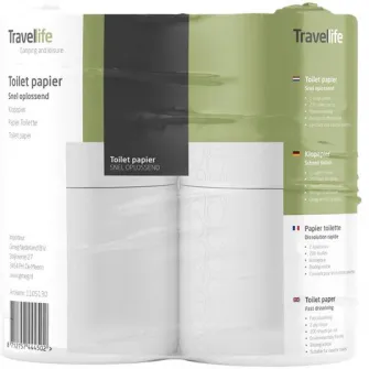 Hartie igienica biodegradabila Travellife, set 4 bucati, 2 straturi, 200 buc/ rola