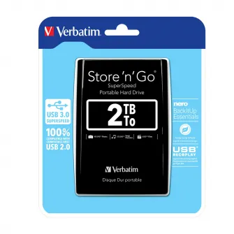 HDD extern Verbatim Store n Go 53177, 2TB, 2.5, USB3.0, Negru