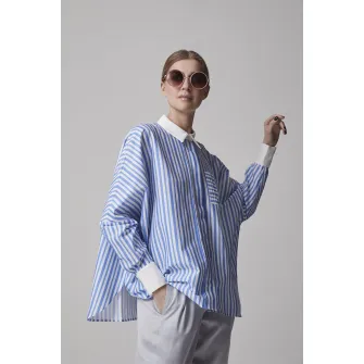 HELENE GALWAS, Camasa supradimensionata cu maneci lungi Bella, Alb, Albastru, M-L