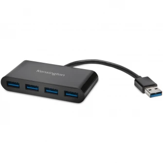 HUB extern KENSINGTON K39121EU, porturi USB: USB 3.0 x 4, conectare prin USB 3.0, cablu 0.1 m, negru