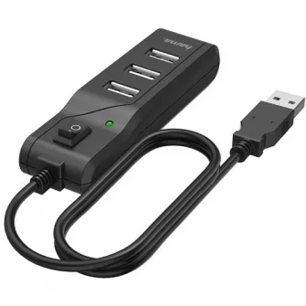 Hub Hama 4 porturi USB 2.0, 480 Mbit/s, comutator pornit/oprit