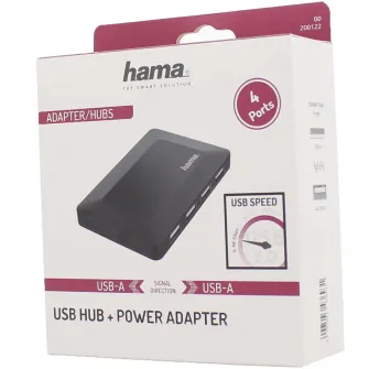 Hub Hama 4 porturi USB 2.0, 480 Mbit/s, incl. cablu/unitate de alimentare