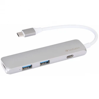 Hub Multiport Verbatim USB-C, 4K HDMI, USB 3.0, Argintiu