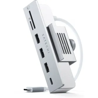 Зажимной концентратор Satechi USB-C для iMac 24 дюймов 2021 г. / 1x USB-C до 5 Гбит/с, 3x USB-A 3.0 до 5 Гбит/с, Micro/SD, серебристый