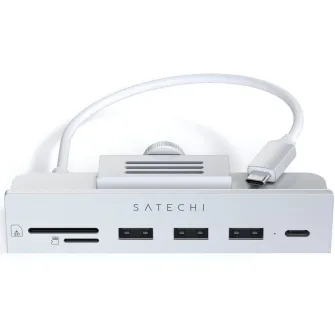 Зажимной концентратор Satechi USB-C для iMac 24 дюймов 2021 г. / 1x USB-C до 5 Гбит/с, 3x USB-A 3.0 до 5 Гбит/с, Micro/SD, серебристый