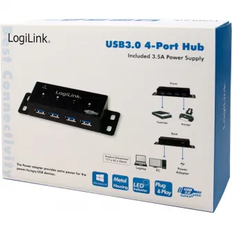 HUB USB 3.0 extern Logilink, 4 USB, alimentare 3.5A, negru