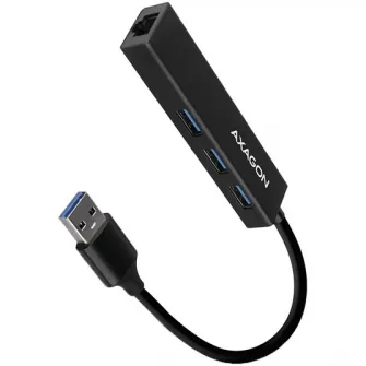 USB-хаб AXAGON HMA-GL3A, 3.2 Gen 1 с 3 портами USB-A и гигабитной сетевой картой, кабель 20 см, черный