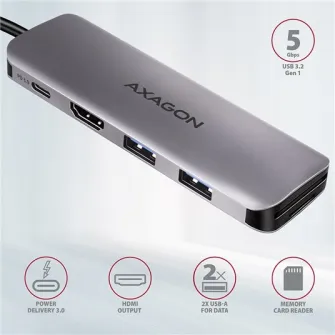 USB-хаб AXAGON HMC-5 Combo 5in1, кабель USB-C