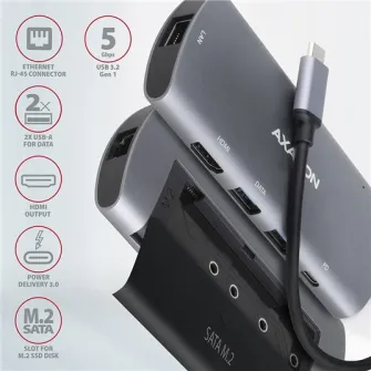 USB-концентратор AXAGON HMC-6M2 Combo 6in1, кабель USB-C