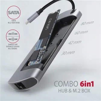 USB-концентратор AXAGON HMC-6M2 Combo 6in1, кабель USB-C