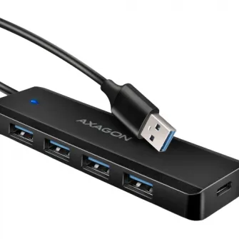 Hub USB Axagon HUE-C1C, 4x USB 3.2 Gen 1, 0.2m, USB-A, Negru