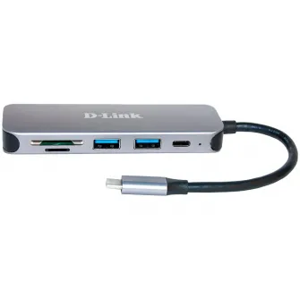 HUB USB D-LINK DUB-2325, USB Type C, cablu 10 cm, metalic, argintiu