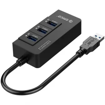 Hub USB Orico HR01-U3-V1-BK-PRO, 3 port-uri USB 3.0 si 1 port RJ45 Gigabit, cablu 30 cm