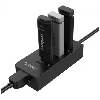 Hub USB Orico HR01-U3-V1-BK-PRO, 3 port-uri USB 3.0 si 1 port RJ45 Gigabit, cablu 30 cm
