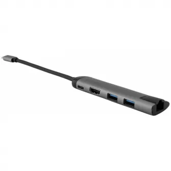 HUB USB VERBATIM 49141, Gigabit LAN, USB 3.0, HDMI (4K), USB Type C, cablu 15 cm