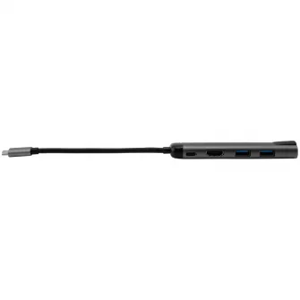 HUB USB VERBATIM 49141, Gigabit LAN, USB 3.0, HDMI (4K), USB Type C, cablu 15 cm