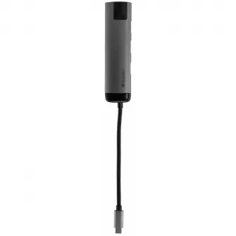 HUB USB VERBATIM 49141, Gigabit LAN, USB 3.0, HDMI (4K), USB Type C, cablu 15 cm