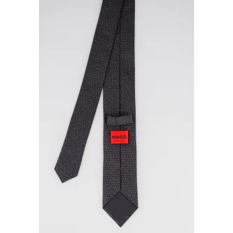 HUGO, Cravata de matase cu model logo, Negru