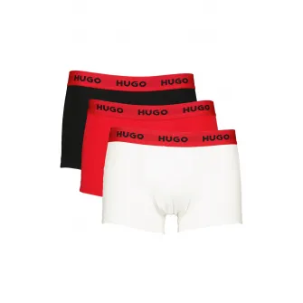 HUGO, Set de boxeri cu banda logo in talie - 3 perechi, Rosu, Negru, Alb, S