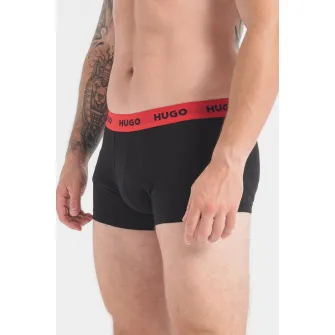 HUGO, Set de boxeri cu banda logo in talie - 3 perechi, Rosu, Negru, Alb, L