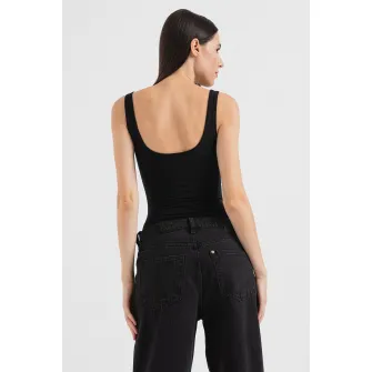 HUGO, Top-body cu detaliu logo, Negru, L