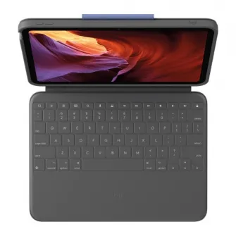 Husa cu tastatura Logitech Rugged Folio cu Smart Connector pentru iPad 10, US, Gri Oxford