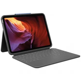 Husa cu tastatura Logitech Rugged Folio cu Smart Connector pentru iPad 10, US, Gri Oxford