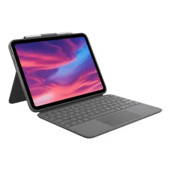 Husa Logitech Combo Touch cu Smart Connector, tastatura iluminata si trakpad detasabile pentru iPad gen 10, UK, Gri Oxford