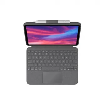 Husa Logitech Combo Touch cu Smart Connector, tastatura iluminata si trakpad detasabile pentru iPad gen 10, UK, Gri Oxford