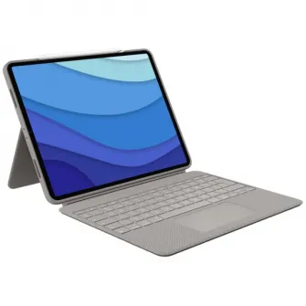 Husa Logitech Combo Touch cu tastatura si trackpad detasabile pentru iPad Pro 12.9 inch gen 5,6, UK, Gri Nisip