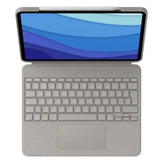 Husa Logitech Combo Touch cu tastatura si trackpad detasabile pentru iPad Pro 12.9 inch gen 5,6, UK, Gri Nisip