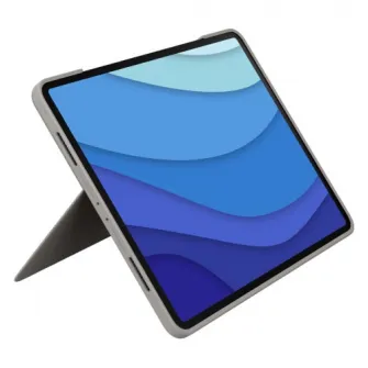 Husa Logitech Combo Touch cu tastatura si trackpad detasabile pentru iPad Pro 12.9 inch gen 5,6, UK, Gri Nisip