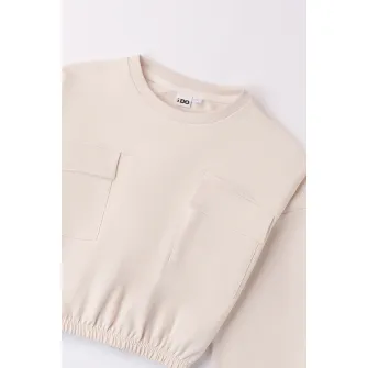 IDO, Bluza de trening cu maneci cazute si buzunare aplicate, Piersica, 152 CM
