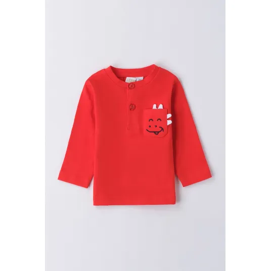 IDO, Bluza din bumbac cu buzunar pe piept, Rosu vermillion, 80 CM
