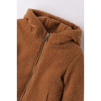 IDO, Haina cu gluga, din blana shearling sintetica, Caramel, 122 CM