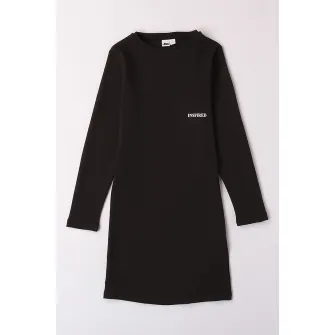 IDO, Rochie cu decolteu la baza gatului si maneci lungi, Maro inchis, 164 CM
