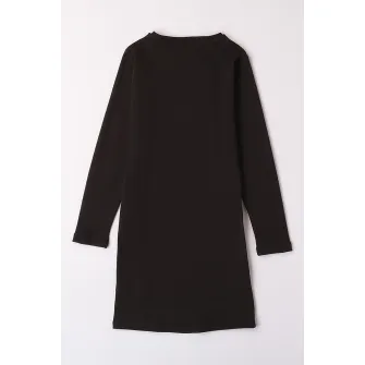 IDO, Rochie cu decolteu la baza gatului si maneci lungi, Maro inchis, 140 CM