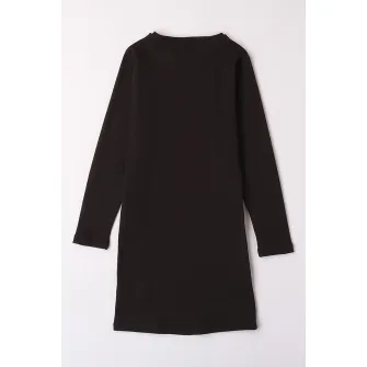 IDO, Rochie cu decolteu la baza gatului si maneci lungi, Maro inchis, 164 CM
