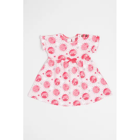 IDO, Rochie evazata cu imprimeu grafic, Roz pastel, Roz fandango, Alb optic, 80 CM