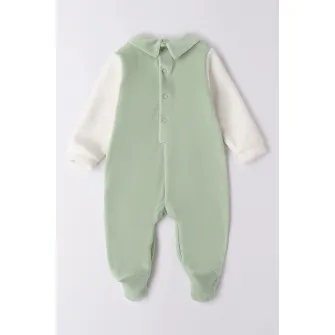 IDO, Salopeta cu model 2 in1 si aspect texturat de catifea, Alb, Verde pal, 80 CM