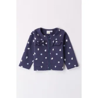 IDO, Set de bluza cu pantaloni si cardigan cu fermoar - 3 piese, Alb optic, Bleumarin, 56 CM