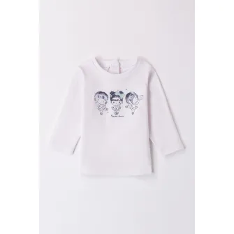 IDO, Set de bluza cu pantaloni si cardigan cu fermoar - 3 piese, Alb optic, Bleumarin, 56 CM