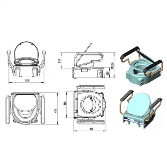 Inaltator WC cu capac, manere de sustinere rabatabile, reglabil pe inaltime, inaltime reglabila 5cm, 10 cm, 15 cm, cmi-7060H